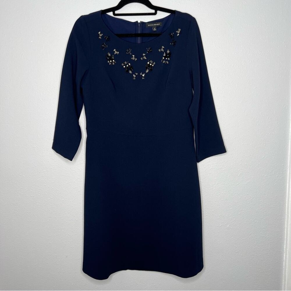 Banana Republic Jewel Embellished A Line Dress Navy Blue Women's size 10